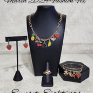 Fruit Charm Necklace and Earring Set - Red & Green